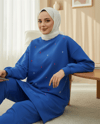 Yuvarlak Yaka Kalp Desenli Penye Tunik  -Mavi-Tunik-349-7090-R31