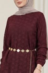 Yuvarlak Yaka Kemerli Dantel Detaylı Astarlı Pantolonlu Takım -Bordo-Takım-426-5307-R04