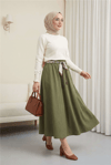 Yuvarlak Yaka Kolu Düğme Detaylı Triko Tunik   -Ekru-Tunik-109-9793-R07