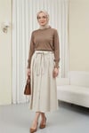 Yuvarlak Yaka Kolu Düğme Detaylı Triko Tunik   -Vizon-Tunik-109-9793-R23