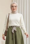 Yuvarlak Yaka Kolu Düğme Detaylı Triko Tunik   -Ekru-Tunik-109-9793-R07