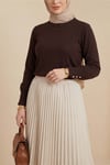 Yuvarlak Yaka Kolu Düğme Detaylı Triko Tunik  -K. Kahve-Tunik-109-9793-R54