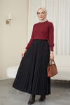 Yuvarlak Yaka Kolu Düğme Detaylı Triko Tunik  -Bordo-Tunik-109-9793-R04