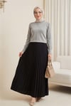 Yuvarlak Yaka Kolu Düğme Detaylı Triko Tunik  -Açık Gri-Tunik-109-9793-R41