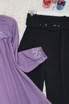 Yuvarlak Yaka Nakışlı Salaş Tunik -Lila