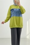 Yuvarlak Yaka Önü Kot Cep Detaylı Sweat -Yağ Yeşili-Sweatshirt-362-4419-R72