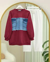 Yuvarlak Yaka Önü Kot Cep Detaylı Sweat -Bordo-Sweatshirt-362-4419-R04