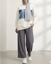 Yuvarlak Yaka Önü Kot Cep Detaylı Sweat -Beyaz-Sweatshirt-362-4419-R02
