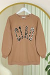 Yuvarlak Yaka Önü Nakışlı Sweat -Vizon-Sweatshirt-362-4396-R23