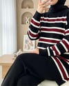 Yuvarlak Yaka Renkli Çizgili Salaş Triko Takım -Siyah-Takım-295-1298-R01
