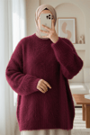 Yuvarlak Yaka Sakallı Triko Kazak -Bordo-Kazak-357-7004-R04