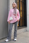 Yuvarlak Yaka Salaş Penye Tunik     -Pembe