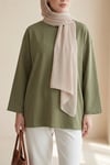 Yuvarlak Yaka Salaş Penye Tunik  -Haki-Tunik-437-10751-R05