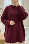 Yuvarlak Yaka Salaş Yumoş Triko  Kazak  -Bordo-Kazak-357-6222-R04