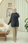 Yuvarlak Yaka Salaş Yumoş Triko  Kazak  -Füme-Kazak-357-6222-R18