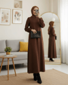 Yuvarlak Yaka Uzun Oysh Elbise -Kahve-Elbise-111-61510-R15