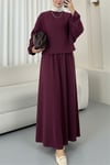 Yuvarlak Yaka Yarasa Kol Beli Lastikli Etekli Oyşo Takım -Bordo-Takım-436-1120-R04