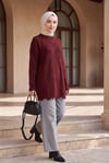 Zincir Desenli Bisiklet Yaka Salaş Triko Tunik -Bordo