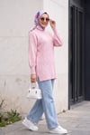 Zincir Desenli Yırtmaçlı Balon Kol Triko Tunik -Pembe