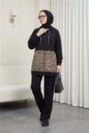 Zincir Detaylı Kapşonlu Leopar Desenli Scuba Takım  -Siyah-Takım-349-8039-R01