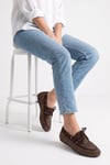 193-507-2-KAHVERENGI SUETANNEX Kahverengi Süet Taşlı Kadın Loafer Ayakkabı