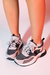 98-30162-3-BUZ/SIYAHCROWN Buz Siyah Bağcıklı Kadın Kalın Taban Spor Sneakers