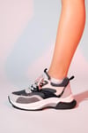 98-30162-3-BUZ/SIYAHCROWN Buz Siyah Bağcıklı Kadın Kalın Taban Spor Sneakers