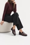 46-2160-4-BORDO KIRISIK RUGANDALY Bordo Kırışık Rugan Hakiki Deri Tokalı Kadın Loafer Ayakkabı