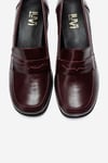 139-10-5-BORDO CILTKELLYS Bordo Cilt Hakiki Deri Kadın Topuklu Loafer Ayakkabı