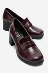 139-10-5-BORDO CILTKELLYS Bordo Cilt Hakiki Deri Kadın Topuklu Loafer Ayakkabı