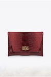 202-25-15-BORDO BASKI RUGANMAORI Bordo Baskı Rugan Kadın Clutch Çanta