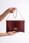 202-25-15-BORDO BASKI RUGANMAORI Bordo Baskı Rugan Kadın Clutch Çanta