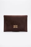 202-25-12-KAHVERENGI SUETMAORI Kahverengi Süet Kadın Clutch Çanta