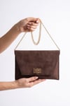 202-25-12-KAHVERENGI SUETMAORI Kahverengi Süet Kadın Clutch Çanta