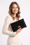 202-25-14-SIYAH SUETMAORI Siyah Süet Kadın Clutch Çanta