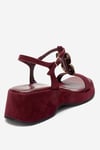 124-6354-1-BORDO SUETMATT Bordo Süet Tokalı Dolgu Tabanlı Kadın Sandalet