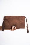 11-YK4793-7-ACIK KAHVERENGI SUETMORDEN Açık Kahverengi Süet Hakiki Deri Kadın Clutch Çanta