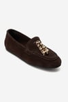 176-302-2-KAHVERENGI SUETNOWELL Kahverengi Süet Hakiki Deri Metal Fiyonklu Kadın Loafer Ayakkabı