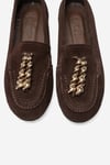 176-302-2-KAHVERENGI SUETNOWELL Kahverengi Süet Hakiki Deri Metal Fiyonklu Kadın Loafer Ayakkabı