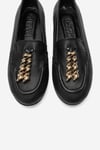 176-302-1-SIYAH CILTNOWELL Siyah Cilt Hakiki Deri Metal Fiyonklu Kadın Loafer Ayakkabı