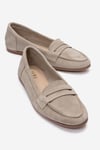 63-F02-43F02 Bej Süet Hakiki Deri Kadın Loafer Ayakkabı