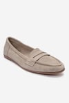 63-F02-43F02 Bej Süet Hakiki Deri Kadın Loafer Ayakkabı