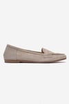 63-F02-43F02 Bej Süet Hakiki Deri Kadın Loafer Ayakkabı