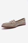 63-F02-43F02 Bej Süet Hakiki Deri Kadın Loafer Ayakkabı