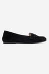 63-F02-24F02 Siyah Süet Hakiki Deri Kadın Loafer Ayakkabı