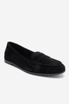 63-F02-24F02 Siyah Süet Hakiki Deri Kadın Loafer Ayakkabı
