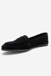 63-F02-24F02 Siyah Süet Hakiki Deri Kadın Loafer Ayakkabı