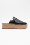 9-296-1-SIYAH CILTNOVAS Siyah Cilt Hakiki Deri Burnu Kapalı Hasır Dolgu Taban Terlik
