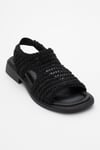 106-517-1-SIYAH ORMEWEAVE Siyah Örme Hakiki Deri Kadın Sandalet