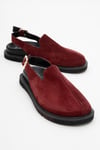 222-24049-7-BORDO SUETLABY Bordo Süet Hakiki Deri Kadın Sandalet